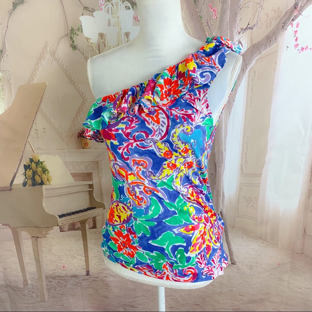 NEW Lauren Ralph Beach Royal Cold shoulder Ruffle - Picture 5 of 10